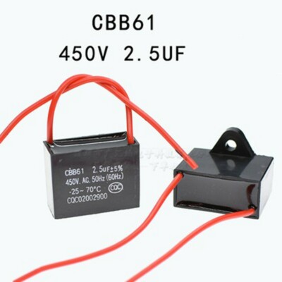 1pcs 2.5uF 450V CBB61 Motor Start Run Fan Capacitor 2Wires