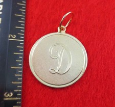 14 KT GOLD EP LARGE OVER 1" ROUND INITIAL DISC LETTER D PENDANT CHARM