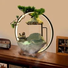 Desktop Water Fountain Indoor Water Ornament Wealth Fountain Decor w/Water Pump