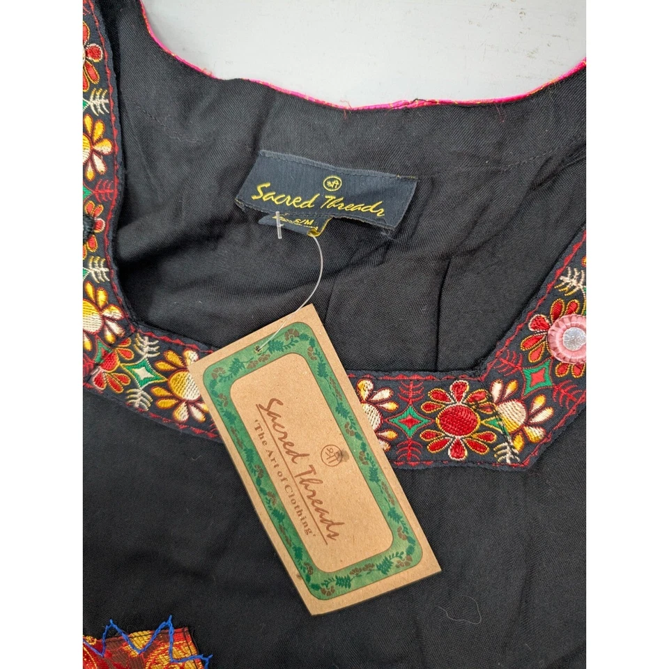 Sacred Threads Long Sleeve Maxi Dress S/M Squareneck Patchwork Witchy Goth NWT - Image 4 of 4