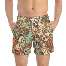 Playful Doodle Men's Swimming Trunks  Dive into Colorful Fun
