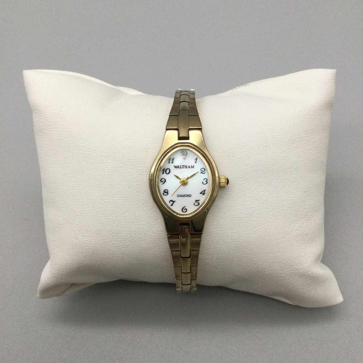 Womens Waltham Diamond Classic 17mm Oval Gold Tone MOP Watch WAW047 New Battery Womens Waltham Watch With Diamonds - Etsy main image 3