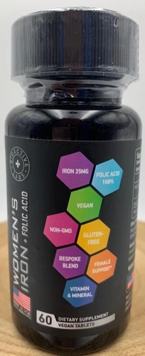 Women's - Iron / Folic Acid - Dietary Supplement. Gluten Free, Non-GMO, Vegan 60