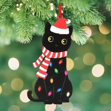 Black Cat Christmas Ornament Wooden Funny Tree Hanging Pet 