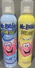 Mr Bubble Foam Play Bath Time Spray Soap Bubbleberry Blue Banana Yellow