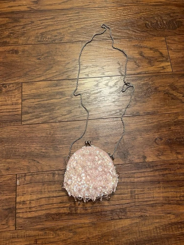 Vintage La Regale Ltd. BEADED EVENING HANDBAG Pastel  Pink Crystal