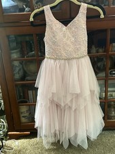 Girls Light Pink Floral Tulle Hi-Low Tutu Dress Sleeveless Embroidered Bow