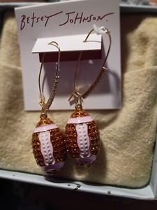 Betsey Johnson Authentic Game Day Touchdown Football Crystal Pave Earrings NWT