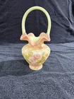 2003 Fenton Art Glass Burmese Diamond Optic "Heirloom Optics" Basket Pink