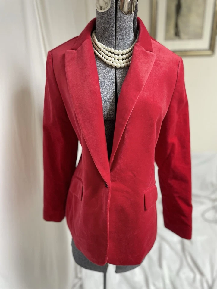 NEW $169 Talbots Blazer Size 14P Fits Like 12P Petite Red Velvet Jacket Pockets - Image 3 of 4