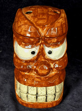 Vintage Islander Tiki Bar Stockton California Pottery Mug w Lid & Big Smile