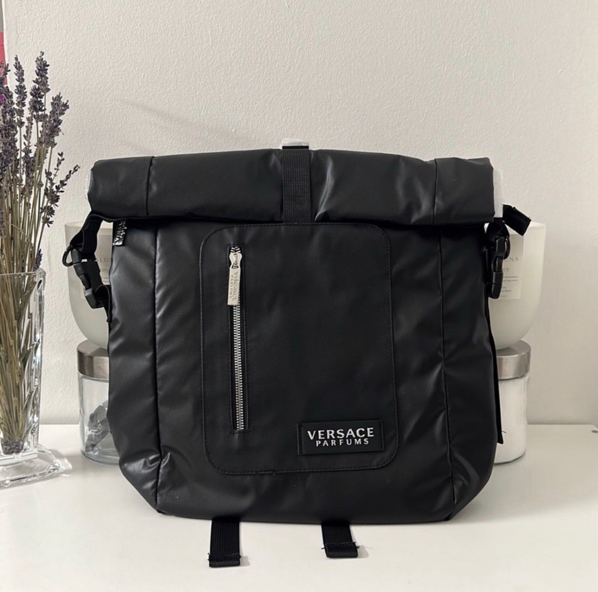 NWT Versace Parfums Convertible Black Medium Backpack | eBay display picture 2