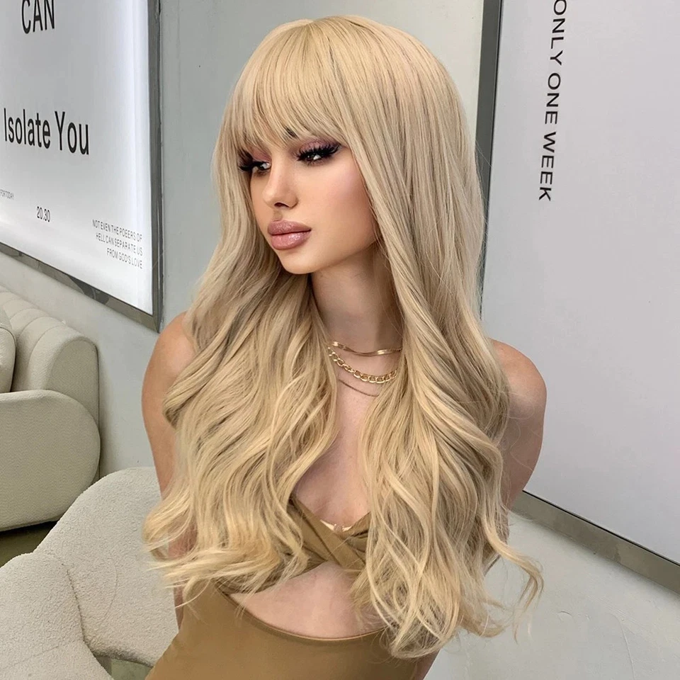 Long Wavy Mixed blonde Heat Resistant Synthetic Hair Cosplay Wig With Bangs - Image 2 of 4