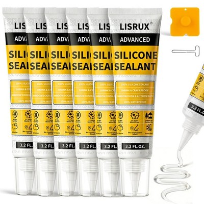 LISRUX Advanced Clear Silicone Caulk for Kitchen & Bathroom - 6 Pack (3.2 Fl ...