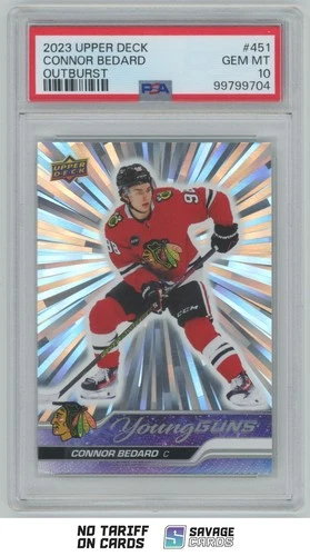 2023-24 Upper Deck Young Guns Outburst Connor Bedard RC PSA 10 #451 Chicago