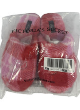 Victoria's Secret PINK Slippers MEDIUM Faux Fur Plush Red and Pink Bling Logo