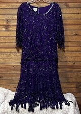 Judith Ann Creations Flapper Style Gown Dress Women s Size 10 Tiered Beaded Maxi