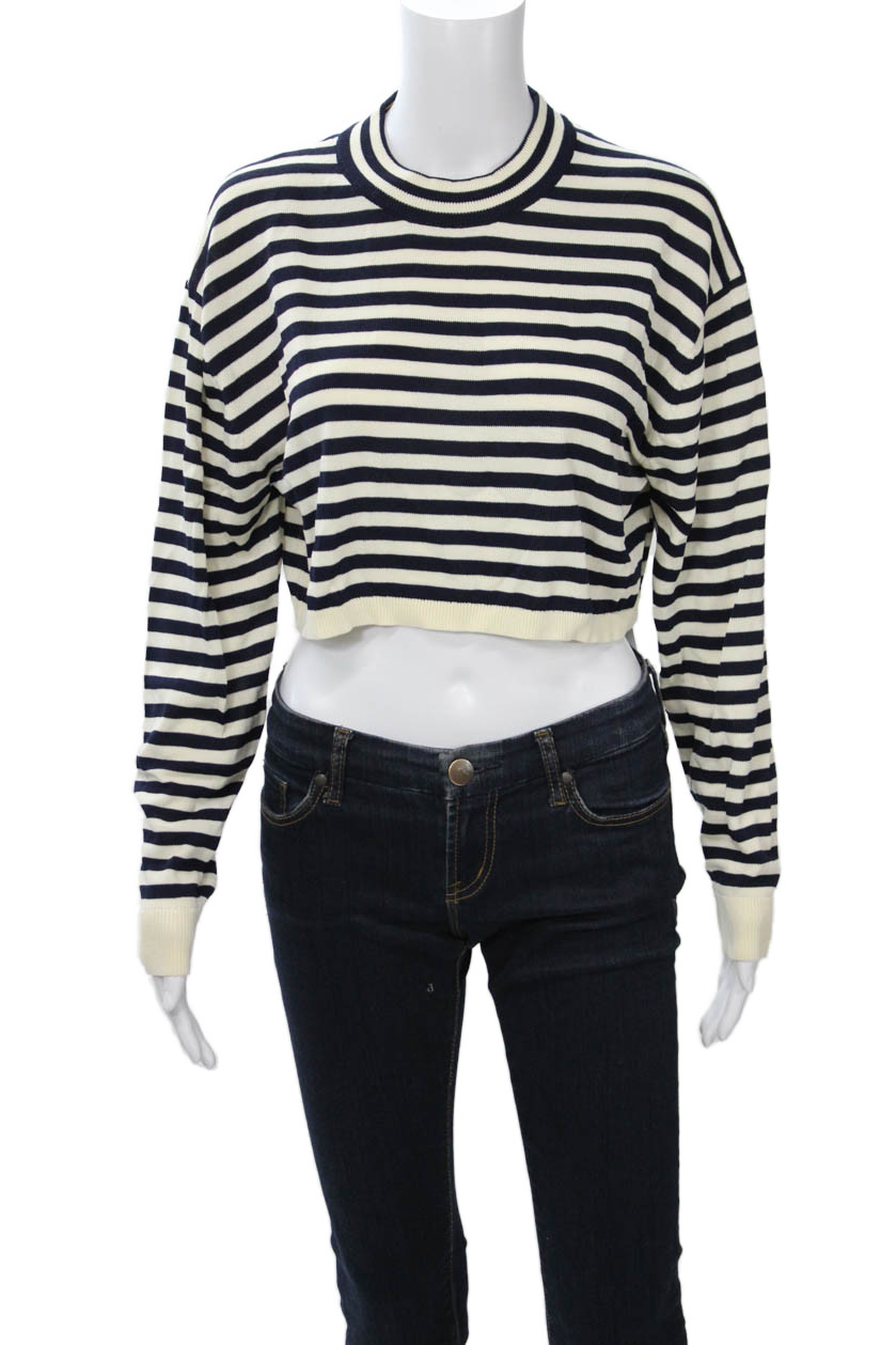 Zara Unisex Beige Striped Crew Neck Pullover Long Sleeve Viscose Blend Size SFree Shipping in US $100+ Orders | $6.95 Orders Below