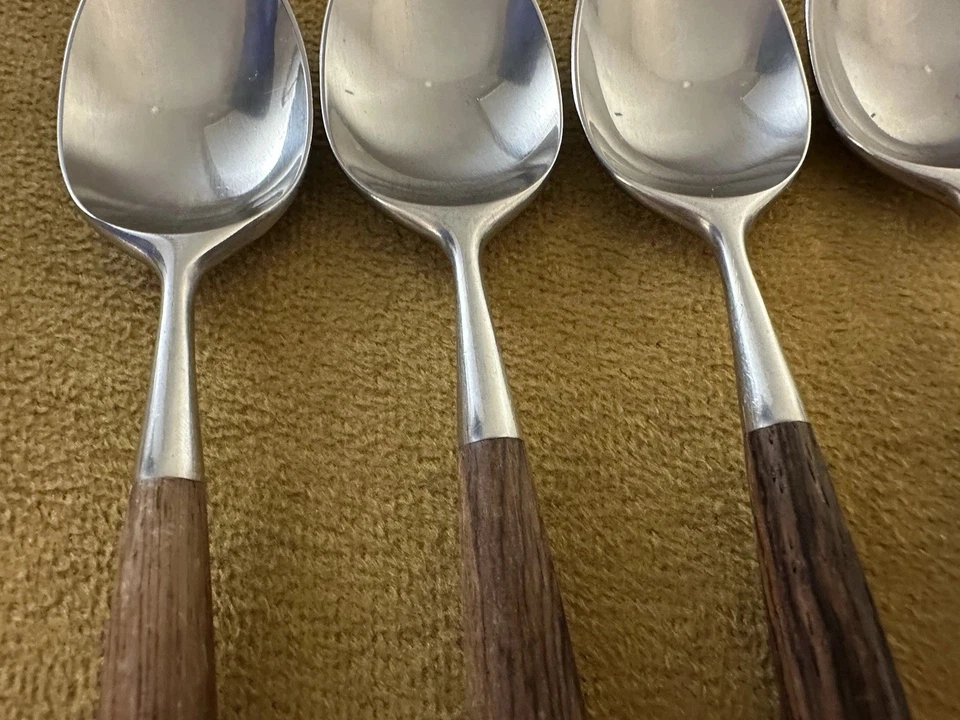(7) Towle Lauffer Norway Palisander Stainless wood TEASPOONS  MCM - Image 3 of 4