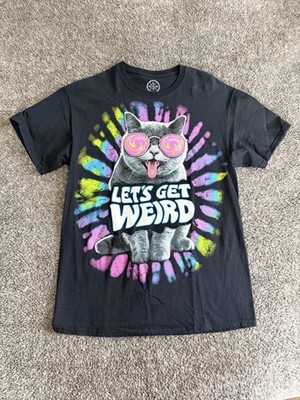 DOM Cat Let's Get Weird Psychedelic T-shirt Mens Size Medium 100% Cotton Black