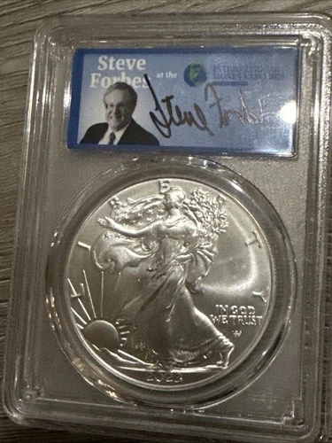 2023 American Silver Eagle PCGS GEM Brilliant Uncirculated Steve Forbes Signed