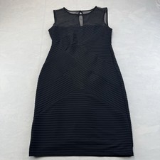 London Times Black Sheath Dress Mesh Yoke Sleeveless Size 6