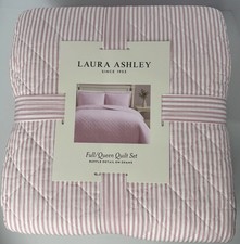 Laura Ashley  Full/Queen PINK Oxford Stripe Quilt/Sham Set  Reversible/Cotton