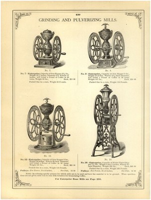 1902 PAPER AD Enterprise cast iron floor model #18 Coffee mill grinder #12 #9 #7