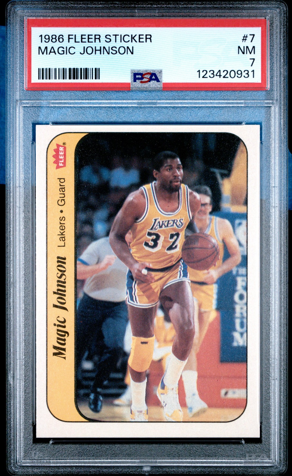 1986 FLEER STICKER #7 MAGIC JOHNSON PSA 7