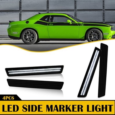 4X Front & Rear Smoked Bumper LED Side Marker Lights For 15-22 Dodge Challenger
