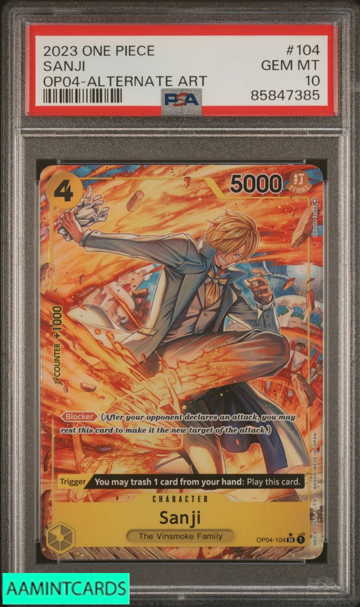 2023 ONE PIECE OP04-KINGDOMS OF INTRIGUE SANJI #104 ALTERNATE ART PSA 10 GEM MT
