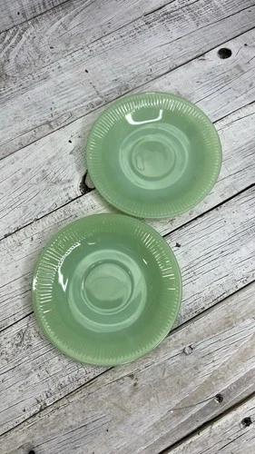 Vintage MCM Set of 2 Fire King JADEITE Oven Ware Coffee Saucer Plate Dishes 💚