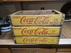 3 Vintage Coca-Cola Wooden Crate Yellow Red Soda Box  Chattanooga, 61' 62' 63'