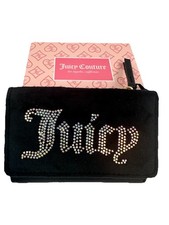 Juicy Couture Black Rhinestone Logo Trifold Wallet Faux Leather NWT Gift Box