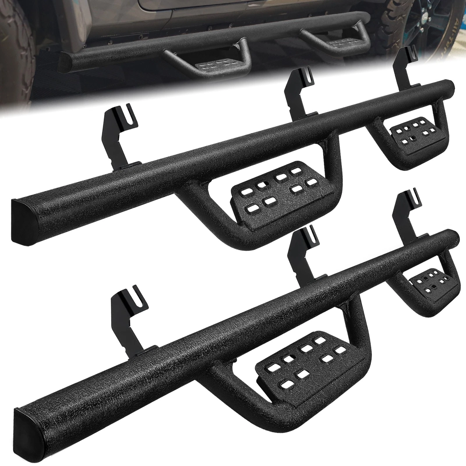 Drop Step Nerf Bars - Black - 2018-2026 Jeep Wrangler JL 4 Door
