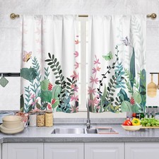 Green Grass Butterflies Window Tier Curtains, 2 Panels, 39" L x 27.5" W, Kitc...