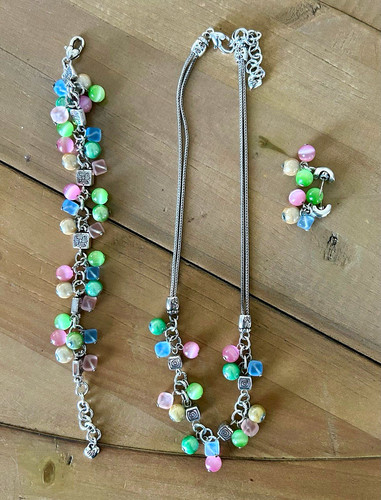 Brighton Multicolor Bead Silver Plated Set Necklace Bracelet Earrings- retired