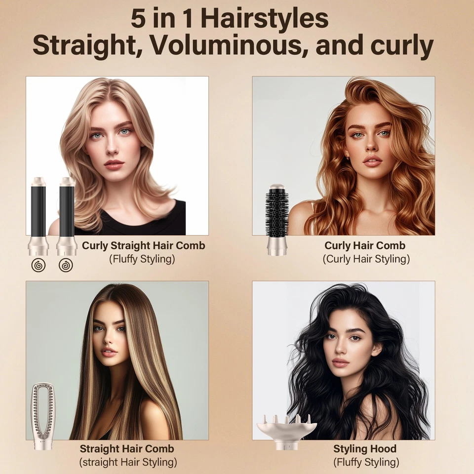 5-in-1 One Step Hot Air Brush Dryer Straightener Curler Comb Volumizer Tool - Image 3 of 4