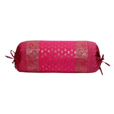 Indian Long Round Pillow Yoga Bolster Massage Green Cylinder Silk Cushion Cover