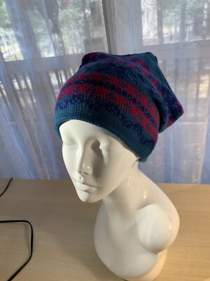 Adult Turquoise & Burgundy Fair Isle Ski Hat Tassel Made In Canada Capello
