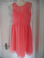 Coral Teatro Dress Size 14 Summer Holiday Wedding Guest Floaty Pleated Outfit