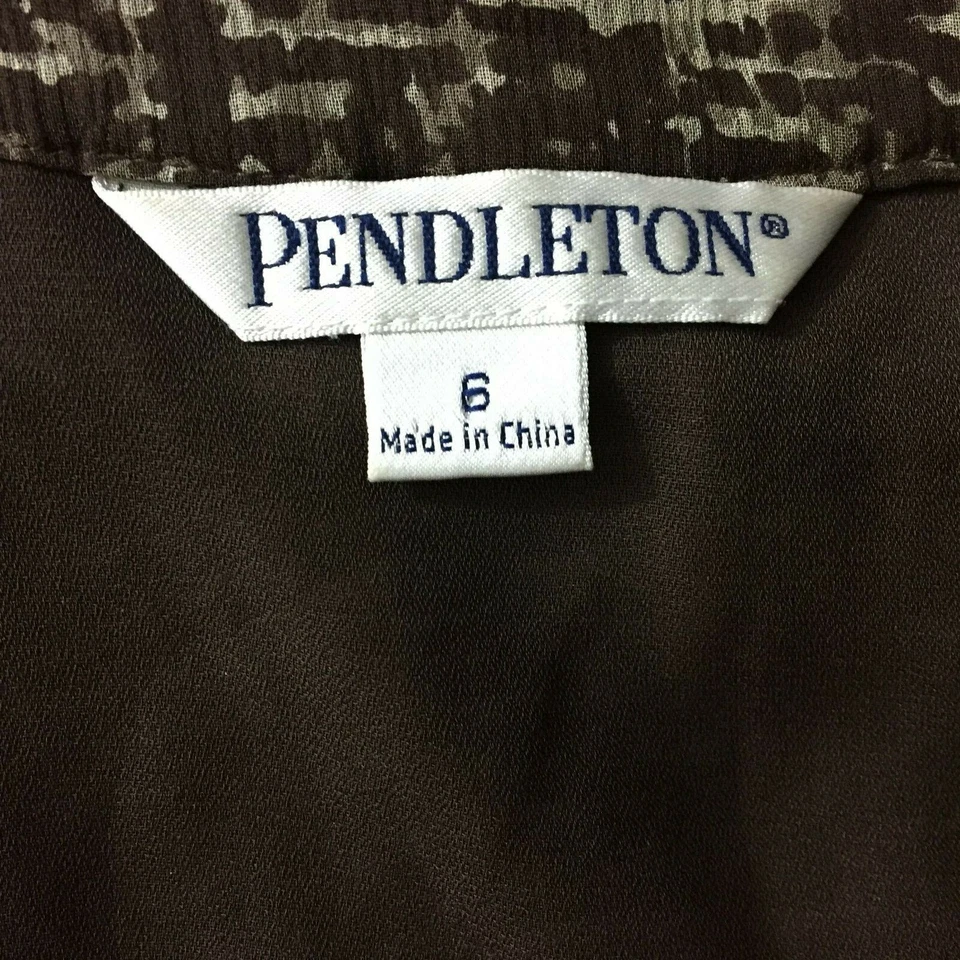 Camisa PENDLETON Marrón Beige 100% Seda Forrada Manga Volantes Plisados Mujer Talla Pequeña Foto 2 de 4