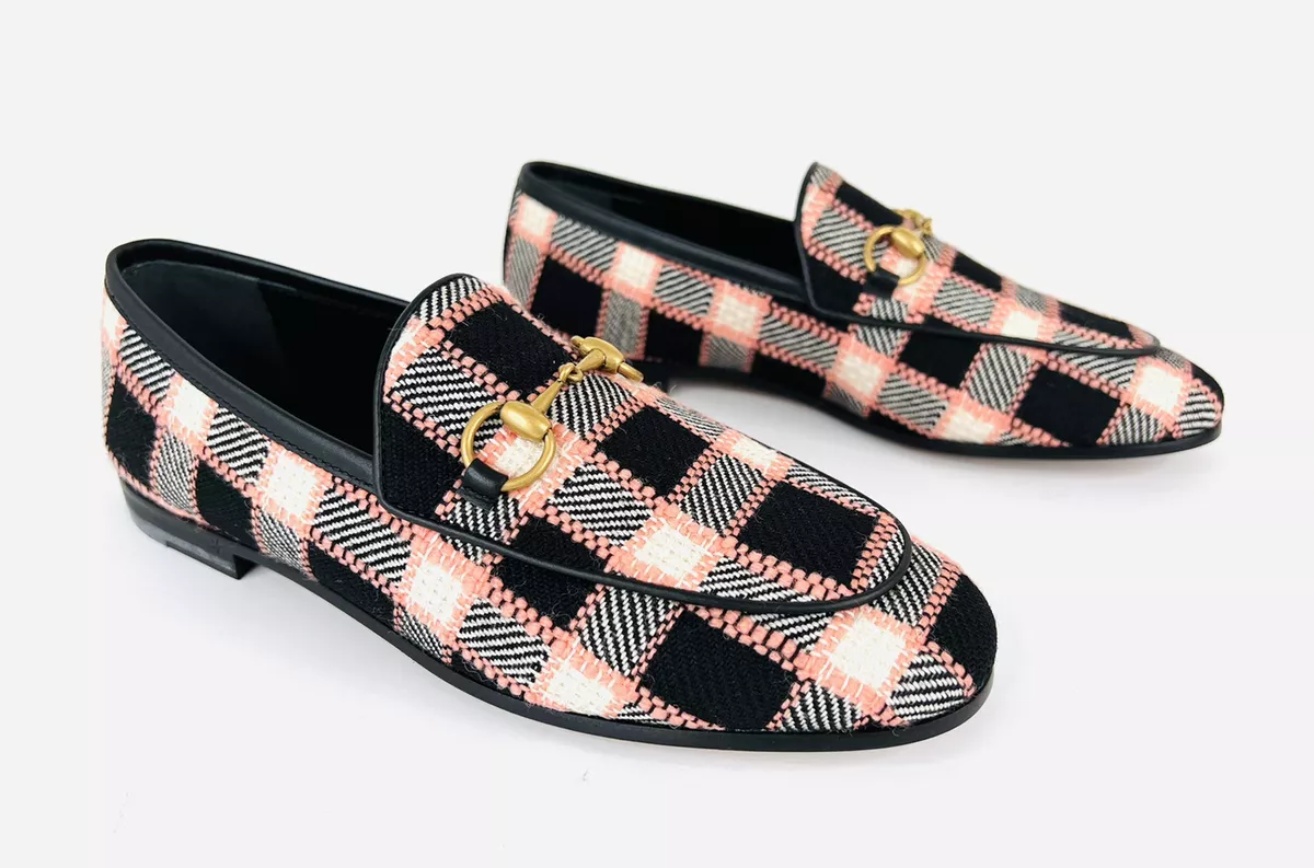 Gucci New Jordaan Horsebit Multi Color Plaid Check Tweed Loafers