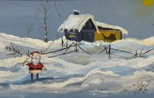 Classic Santa Hanging Lights upcycled thrift store painting art print