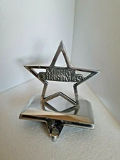 Silver Toned Christmas Stocking Hanger Star Merry Christmas