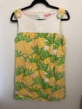 LILLY PULITZER VINTAGE PINK AND GREEN FLORAL SHIFT DRESS sz 8 See Measurements
