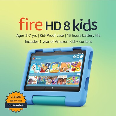 Amazon - Fire HD 8 Kids Ages 3-7 (2022) 8 HD tablet with Wi-Fi 32GB Blue NEW!