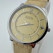 Silpada Designs Quartz Watch Unisex Ultra Thin Silver Leather Analog New Battery