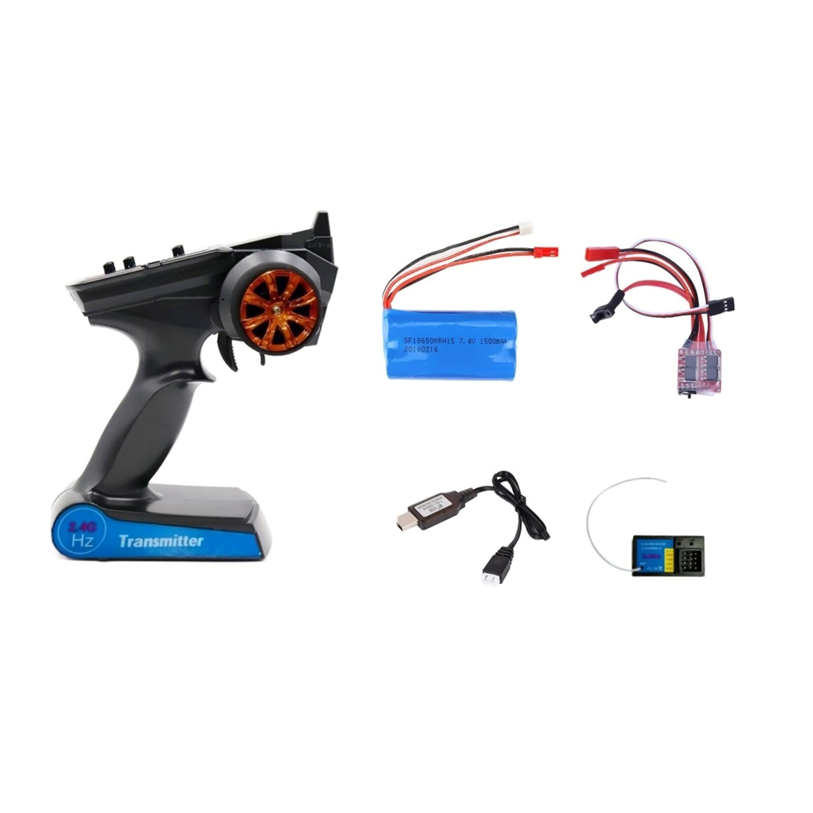 2.4G 3CH RC Transmitter Receiver 30A ESC Battery and Charging Cable Compatible with WPL RC Car Remote Control Accessories Kit