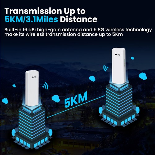 5.8G 1200Mbps Ethernet Wireless Bridge 5KM Outdoor CPE Wifi Repeater Extender - Picture 4 of 10